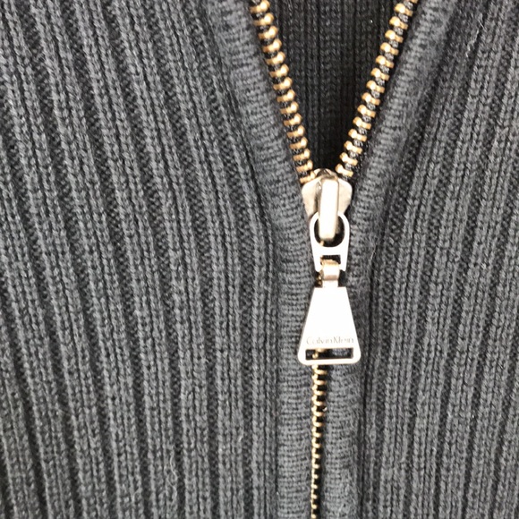 Calvin Klein Men's Black Ribbed Knit Zip Front Sweater L - Picture 12 of 13